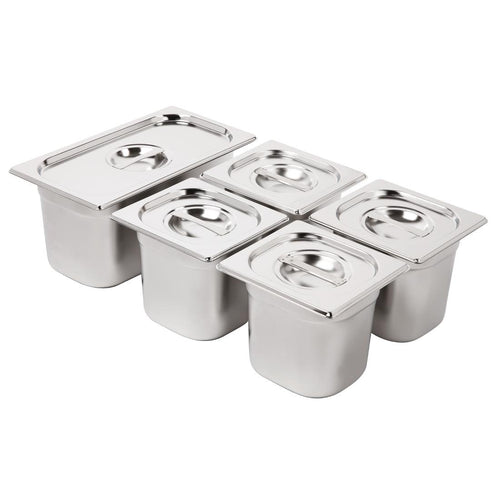 Vogue RVS Gastronormbakken Set 1/3 en 4 x 1/6 Met Deksels