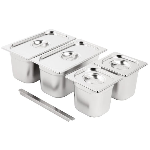 Vogue RVS Gastronormbakken Set 2x 1/3 2x 1/6 Met Deksels